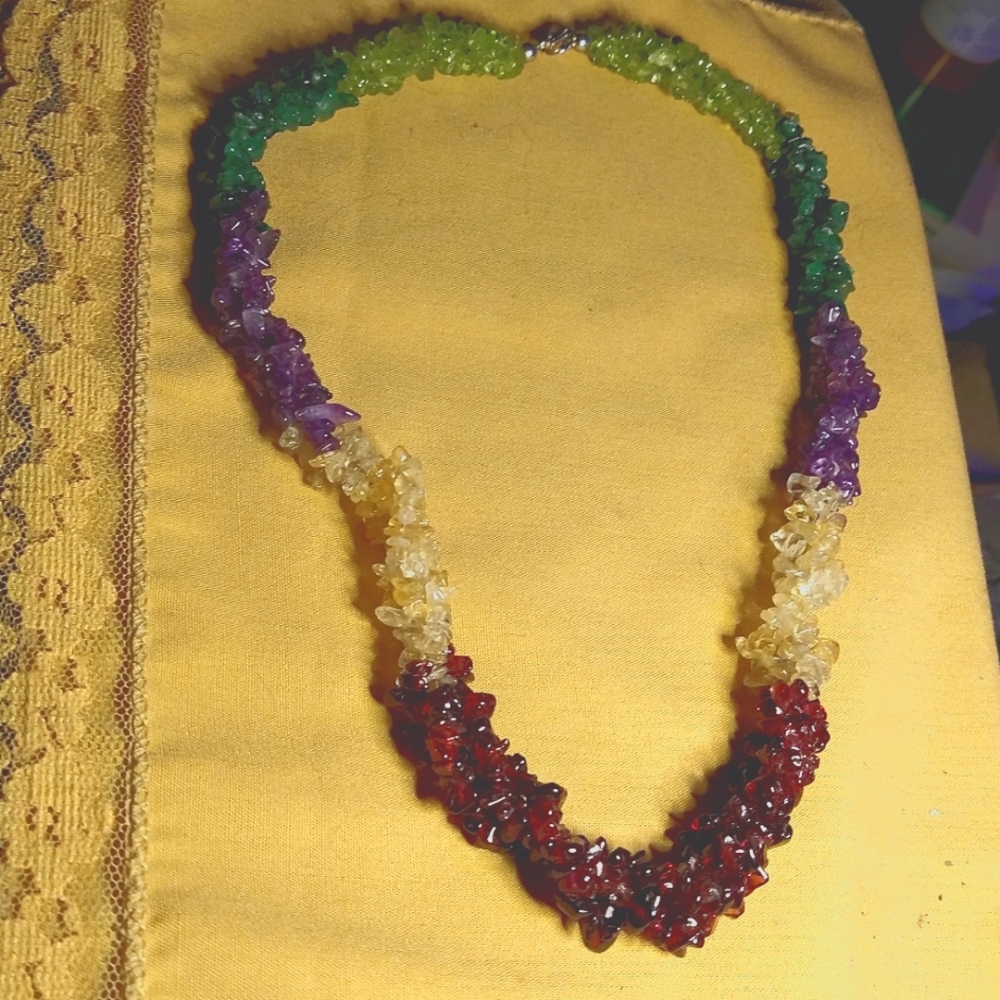 5- MULTI GEMSTONES STERLING 16" NECKLACE.